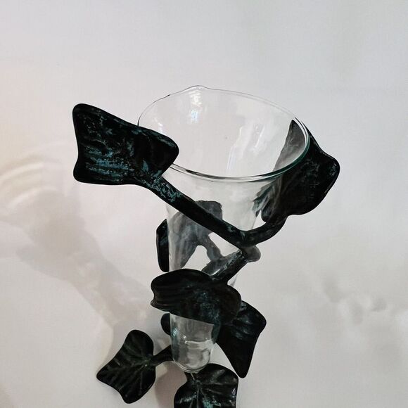Vintage New Concepts Vase Cast Iron Tree Leaves Wrapped Around Glass Sculpture - Picture 4 of 8